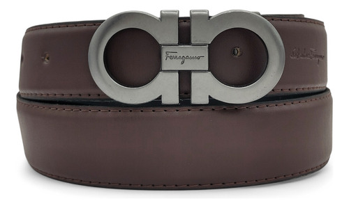 Cinturón Unisex Hombre Y Mujer Hebilla De Broche Ajustable Liso Chocolate / Gris Gancini S (105cm)