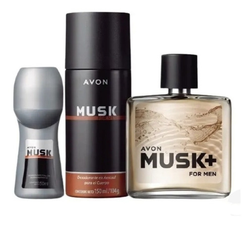Musk For Men X 3 Prod, Eau De Toilette+ Roll On + Deo Spray