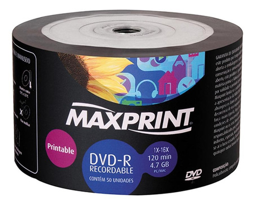 Disco virgem DVD-R Maxprint de 16x por 50 unidades
