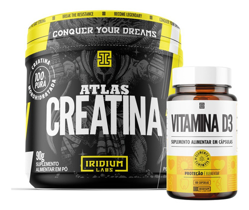 Kit Creatina Atlas 90g + Vitamina D Iridium Elements Sabor Sem sabor