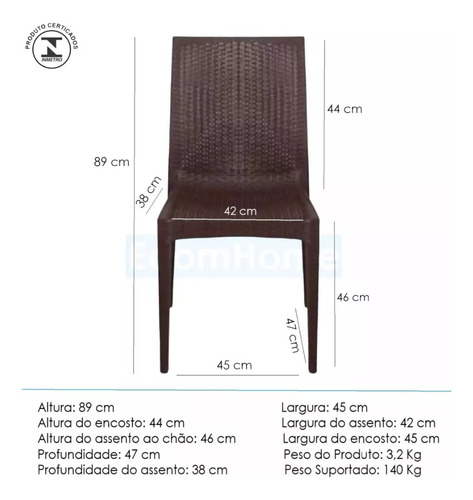 Kit Com 6 Cadeiras Rattan Jantar Varanda Sacada Empilhavel Cor Marrom