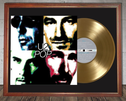 U2 Pop Tapa Lp Y Disco De Oro Enmarcado Bono