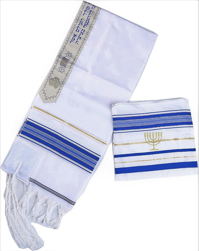 Talit Azul Com Dourado (grande) Ortodoxo - De Israel