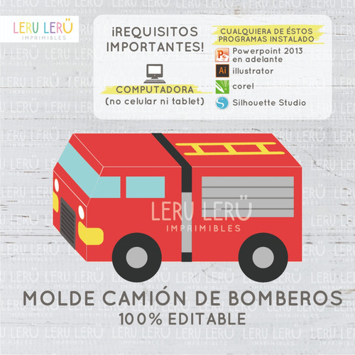 Molde Caja Camion  Bomberos Sencillo (editable)