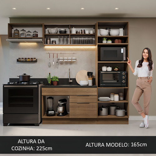 Armário De Cozinha Completa 270cm Stella Madesa R 08 Cor Rustic