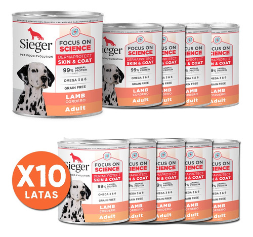 Alimento Humedo Perros Dermaprotect Latas Sieger 340gr X10