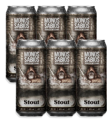 Cerveza Monos Sabios Stout Negra Lata 473ml Pack X6u