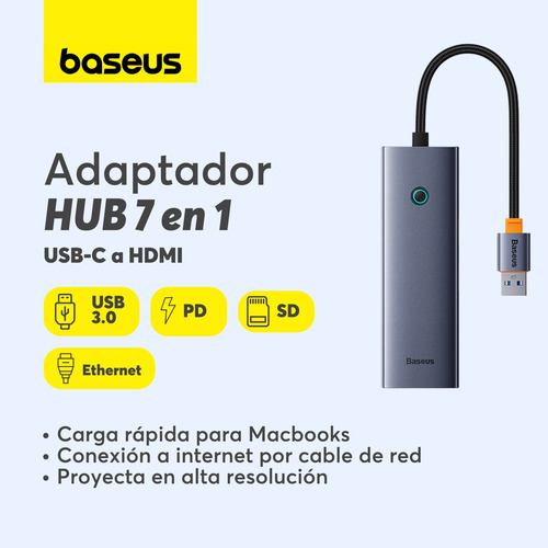 Hub Adaptador Usb-c 7 En 1 Baseus Hdmi Usb 3.0 Ethernet Sd