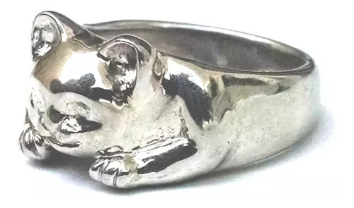 Anillo En Forma De Gato De 10.8 Gramos De Plata Sólida .925