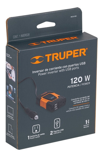 Comvertidor De Corriente 120w Convierte 12v Vehículo A 120v.