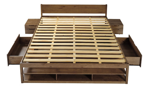 Cama King Multifuncional Madeira Maciça Irara Cabecasa Wt