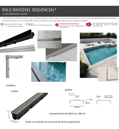 Ralo Linear Oculto Invisível 7x100 Cm Inox Seca Area Piscina