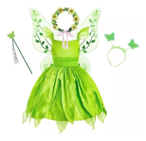 Disfraz De Hada Thinkerbell For Halloween, Pequeño Vestido Verde