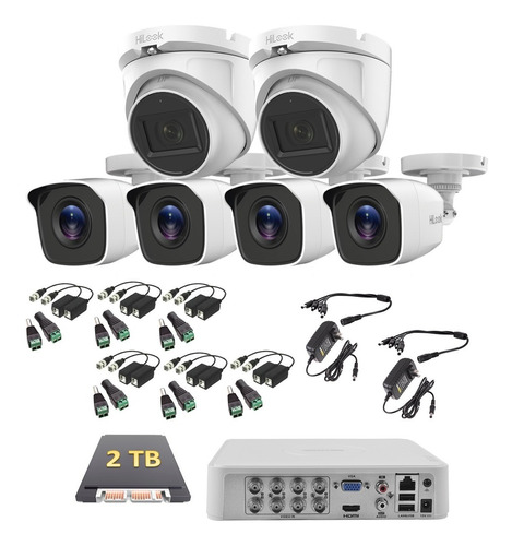 Kit Hikvision 4 Cámaras Metalicas + 2 Domo Audio 2 Tb Baluns