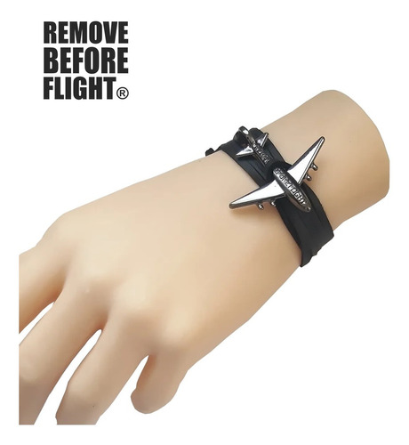 Pulsera Avión Unisex  Remove Before Flight ® Negro Platino