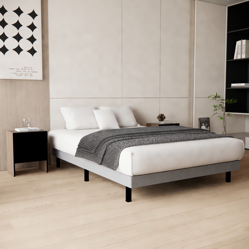 Base De Cama Queen Size Madera Tapizada Colchones Recamaras Gris