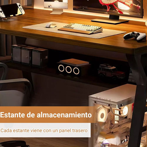 Escritorio De Oficina Madera Mesa Computadora Con 2 Estantes Marrón Oscuro Y Negro