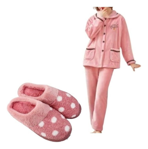 Conjunto Pijama Polar De Mujer Y Pantuflas Regalo Dia Mamab7