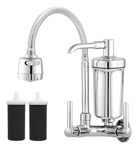 Torneira De Cozinha Com Filtro Gourmet 2​ Jatos Tubo Flexível Refil Carvão Ativado Água Filtrada Marca Forte Lar Metais Parede Prateado Cromado Parede Cromado