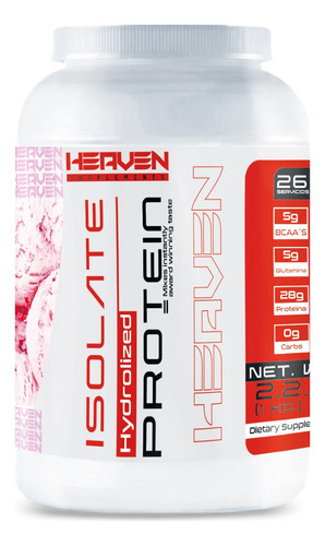 Heaven Proteína Isolate Hidrolizada 1kg Sabor 26 Servs Fresa