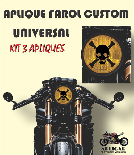 Kit 3 Adesivos Farol Custom Universal, Harley Davidson, 