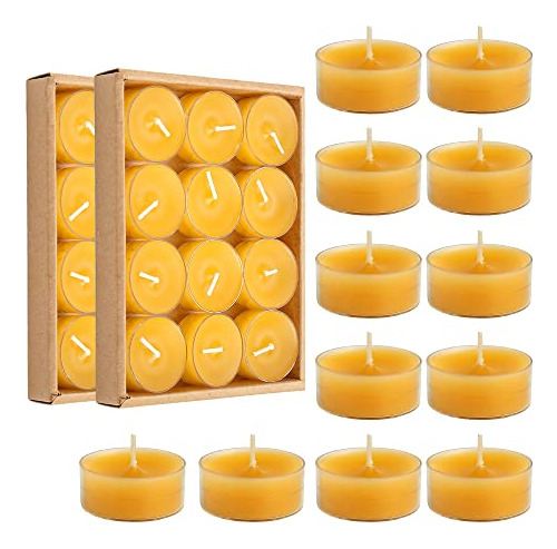 Juego De 24 Velas De Té De Cera De Abeja   Hechas Mano...