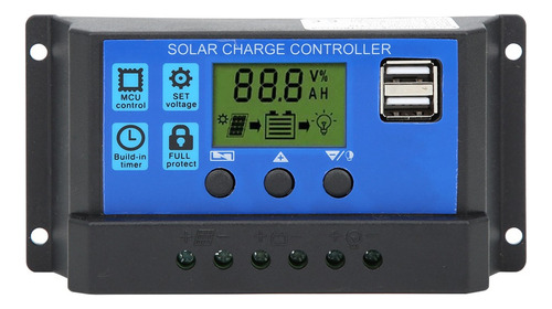 Controlador De Panel Solar Lcd Salida Usb Dual 12v/24v 30a