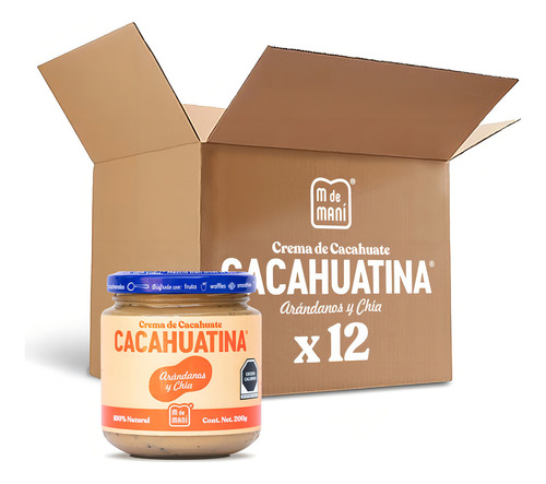 Cacahuatina Arandanos Y Chia. Caja Con 12 Pzs Frasco 200 G