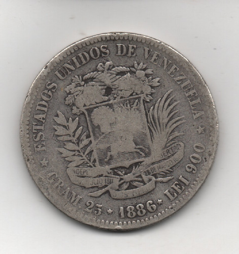Moneda De 5 Bs Plata  Fuerte  1886