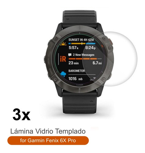 Pack 3u Lámina V/templado P/smartwatch Garmin Fenix 6x Pro