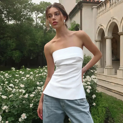 Top Sin Tirantes Con Espalda Abierta Para Mujer - Moda De Ve