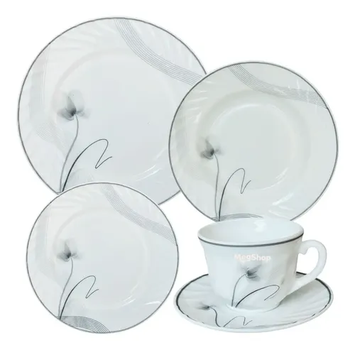 Aparelho De Jantar Com Xicaras De Chá Opaline C/20 Peças Cor Cinza Estampado