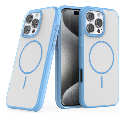 Funda Para iPhone Con Magsafe Transparente Con Bordes A Color, Case Circulo Magnético Uso Rudo Suave Al Tacto