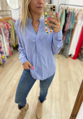 Imagen 8 de 10 de Blusa Camisa Cuello Mao Plumetti Talles Grandes The Big Shop