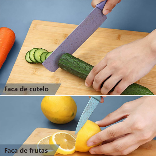 Conjunto de Facas para Cozinha com Suporte de Madeira - Kit de 7 Peças, Inclui Faca para Churrasco e Tábua de Corte