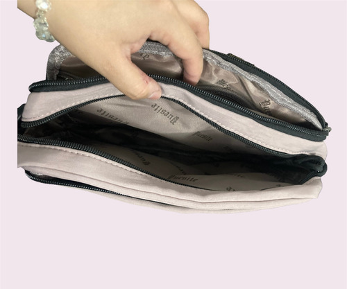 Bandolera Bolsa, Con Varios Compartimentos Palo De Rosa Lisa Negro