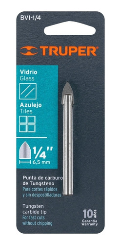 Broca Vidrio Ceramica Azulejo 6.5mm 1/4  Truper Pta Carburo