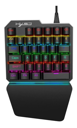 Teclado de una mano gamer HXSJ J100 HXSJ Blue color negro con luz rainbow