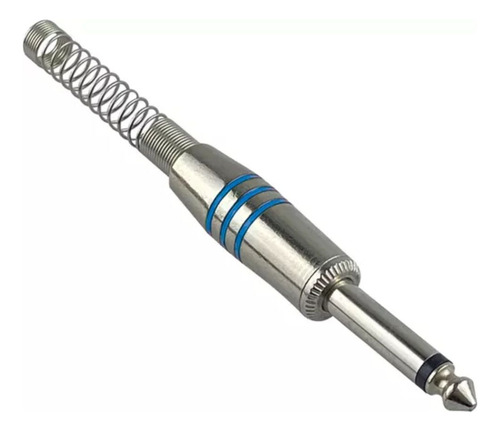 Plug P10 Mono Metal Com Mola Espiral E Ponta Níquel - 6 Pçs