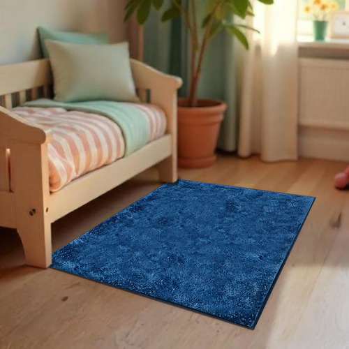 1 Tapete Quarto Infantil Peludo Beira Cama 100x150 Oa Cl Azj Comprimento 1.5 M Cor Azul Jeans Escuro Marinho Desenho Do Tecido Felpudo Liso Largura 1 M
