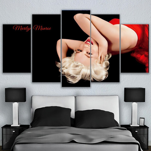 5 Cuadros Marilin Monroe Vestido Rojo  Arte Canvas 150x84cm