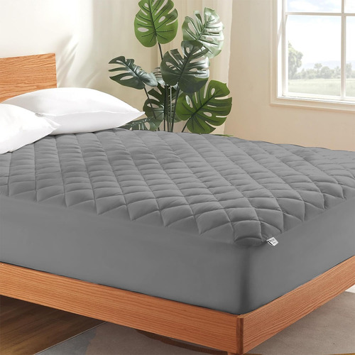 Cubre Colchon Protector Transpirable Comodidad Matrimonial Color Gris Diseño De La Tela Liso