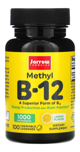 Suplemento en comprimidos masticables Jarrow Formulas  Methyl Methyl B-12 vitamina b12 sabor limón en pote 100 un