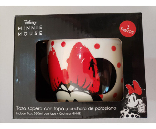 Taza Sopera Con Tapa Y Cuchara Minnie Mouse 580ml. Porcelana