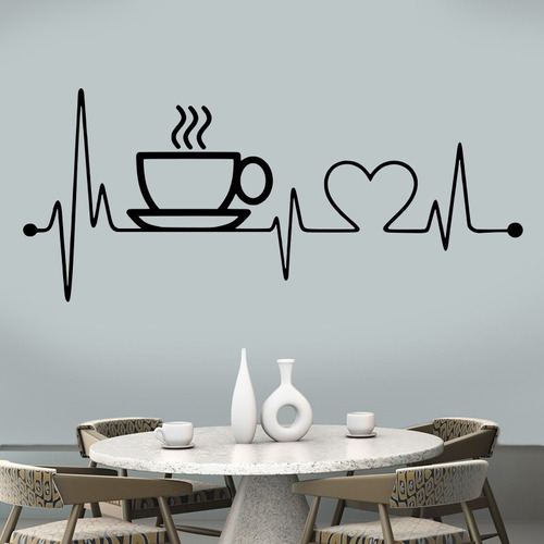 Vinilo Decorativo Dibujo Cardiograma Amor Cafe Grande