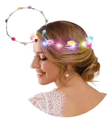 Vincha Flores Hippie X 5 Led Tiara Corona Hawaiana Luminoso