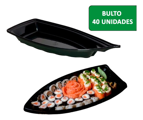 Envase Barco Sushi Mediano Negro/cristal Bulto 100 Unidades