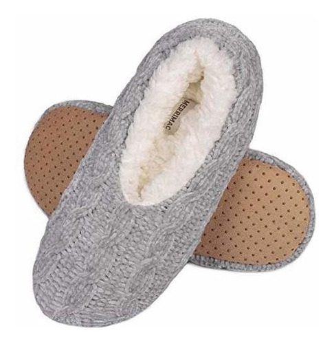 MerriMac Women's Fuzzy Cable Knit Slipper Socks With Non-sli