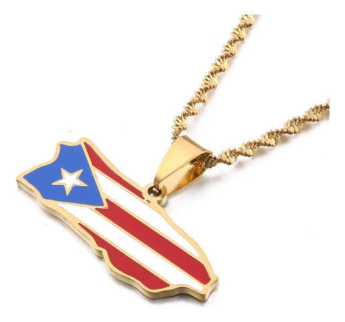 Cadena Con Colgante De Mapa De Puerto Rico Esmaltado Para M.