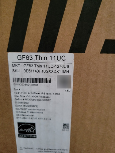 Msi Gf63 15  Gaming Laptop, 144hz Fhd, Intel I5-11400h 16gb 